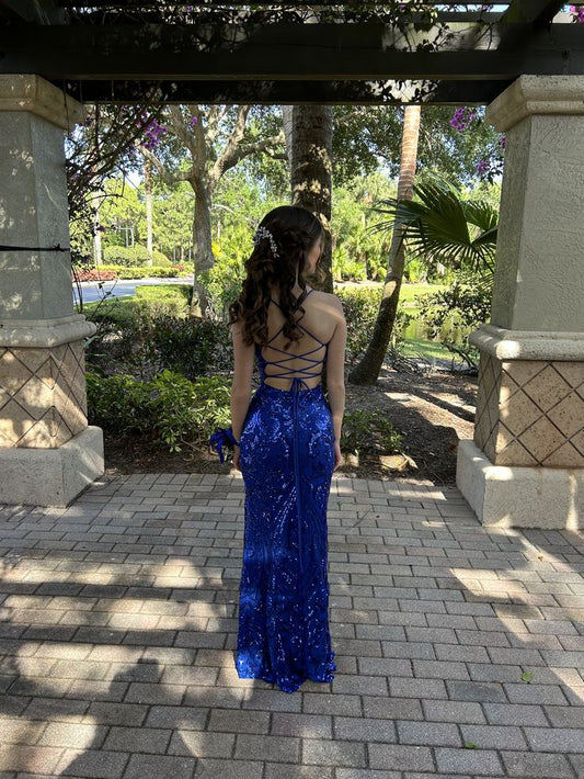 Mermaid Strappy Back Trumpet Dress Prom Dresses Backless With Sweep Train AB1579