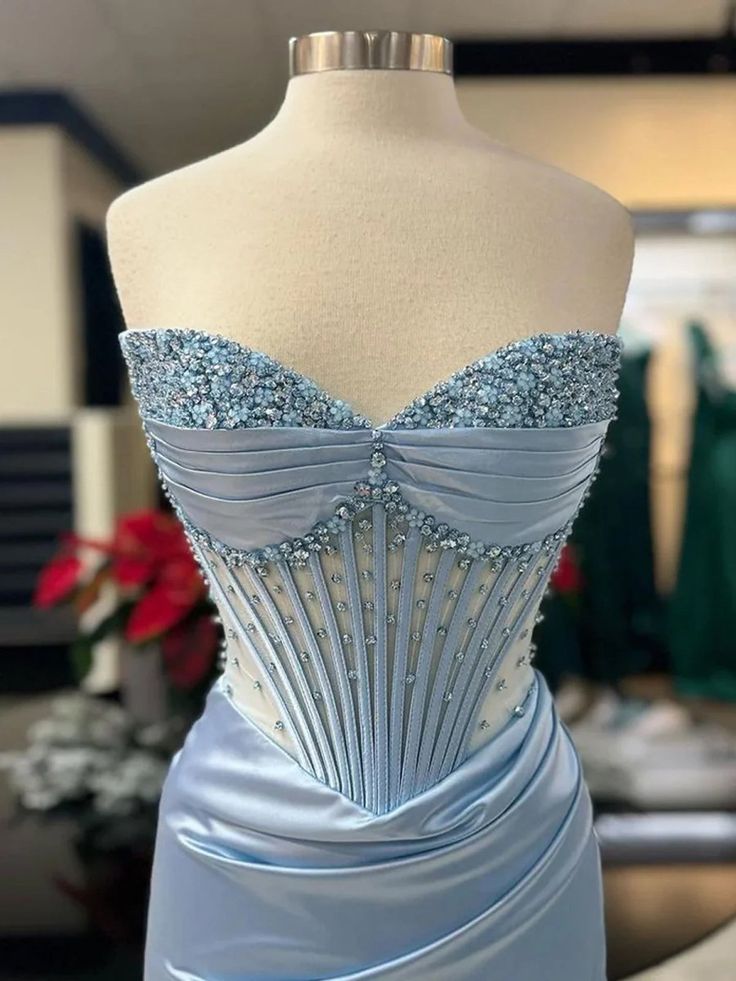 Robe de bal sirène rose à décolleté cœur et fente, inspiration pour adolescentes, tenue de soirée, robe de bal AB064