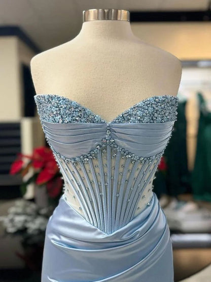 Robe de bal sirène rose à décolleté cœur et fente, inspiration pour adolescentes, tenue de soirée, robe de bal AB064