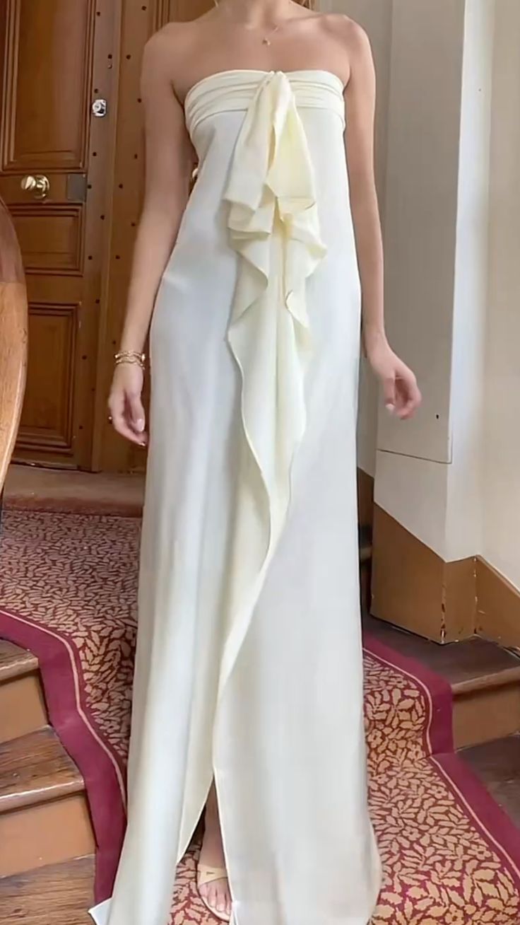 Modest A Line Strapless Slit Long Evening Summer Beach Black Tie Prom Dresses Spring Wedding Guest Dress N1395