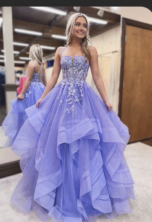 Robe de bal romantique à fines bretelles en tulle lilas ornée d'appliqués, longue robe de soirée pour bal de fin d'année, tenue N422