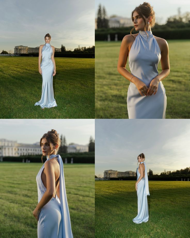 Sexy Meerjungfrauen-Halterkleid aus hellblauem Satin mit rückenfreiem Schnitt, langes Abendkleid, formelles Kleid, Partykleid, Outfit für den 20. Geburtstag N429