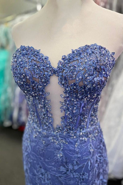 Langes, trompetenförmiges Ballkleid mit Spitzenapplikationen, Herzausschnitt und Schlüssellochausschnitt – Inspiration für formelle Abendkleider N248