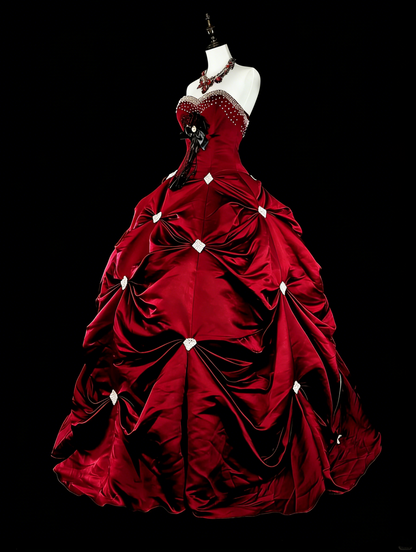 Vintage Ballkleid mit Herzausschnitt, burgunderrot, gestuft, Sweet 16 Kleider, Quinceañera Kleid, lang, Vestidos De Fiesta N1827
