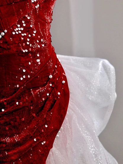 Élégante Robe de Soirée Formelle Sirène Rose Épaules Dénudées Manches Courtes Paillettes Anniversaire Bal de Promo N2816