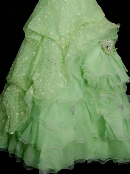Elegantes Ballkleid mit Herzausschnitt aus grünem Organza im Stil der 80er Jahre – Inspiration für lange Abendkleider, Partykleider, Vintage-Kleid für den 16. Geburtstag (N1311)