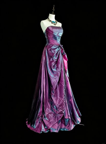 Vintage-Abendkleider im Stil der 1950er Jahre: Retro-Ballkleid, trägerlos, weinrot, lang, mit Rüschen, N2007