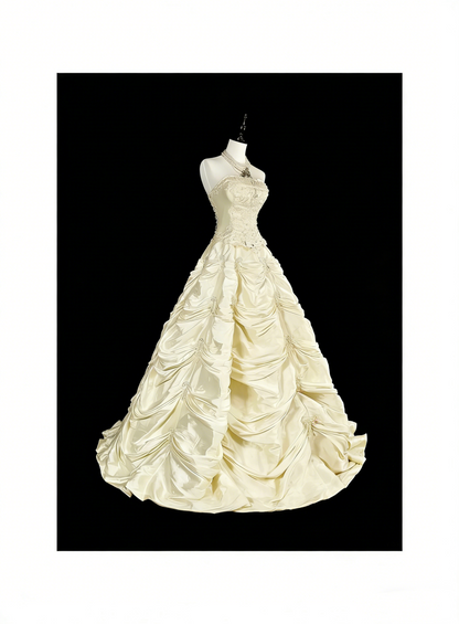 Vintage 80er Jahre Brautkleid Ballkleid trägerlos Taft langes Brautkleid tailliertes Brautkleid N1465