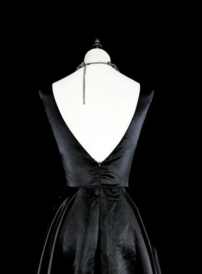 Vintage Abschlussballkleider Ästhetisch A-Linie Rundhals Schwarz Tüll mit Applikationen Langes Abendkleid N2158