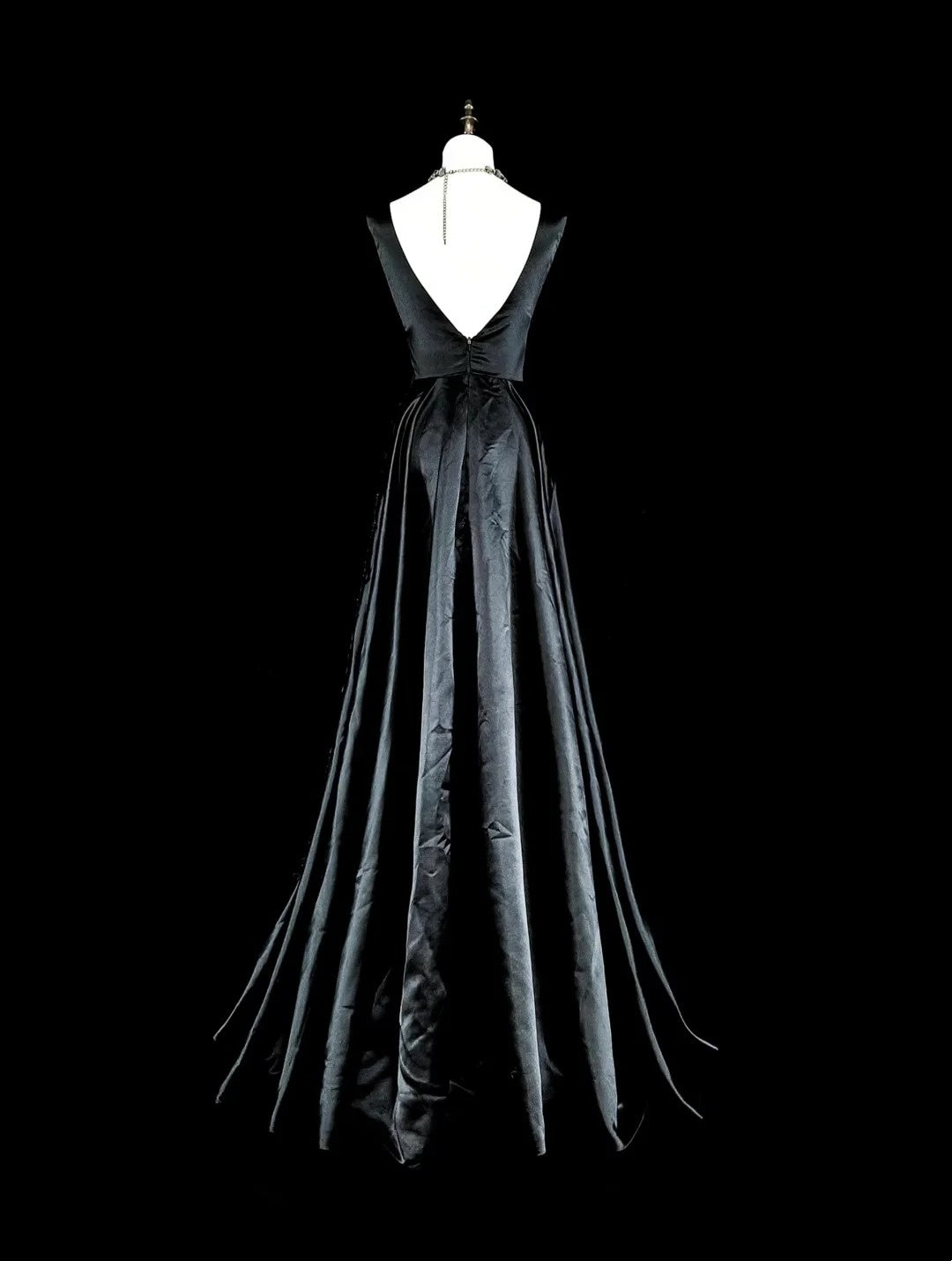 Vintage Abschlussballkleider Ästhetisch A-Linie Rundhals Schwarz Tüll mit Applikationen Langes Abendkleid N2158