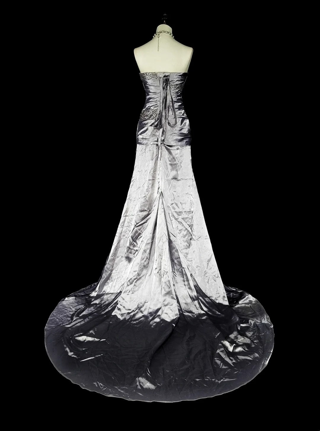 Vintage-Abendkleider, ästhetisches Meerjungfrauen-Trägerloses silbergraues Taftkleid, klassisches Partykleid N2001