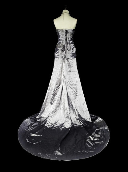 Vintage-Abendkleider, ästhetisches Meerjungfrauen-Trägerloses silbergraues Taftkleid, klassisches Partykleid N2001