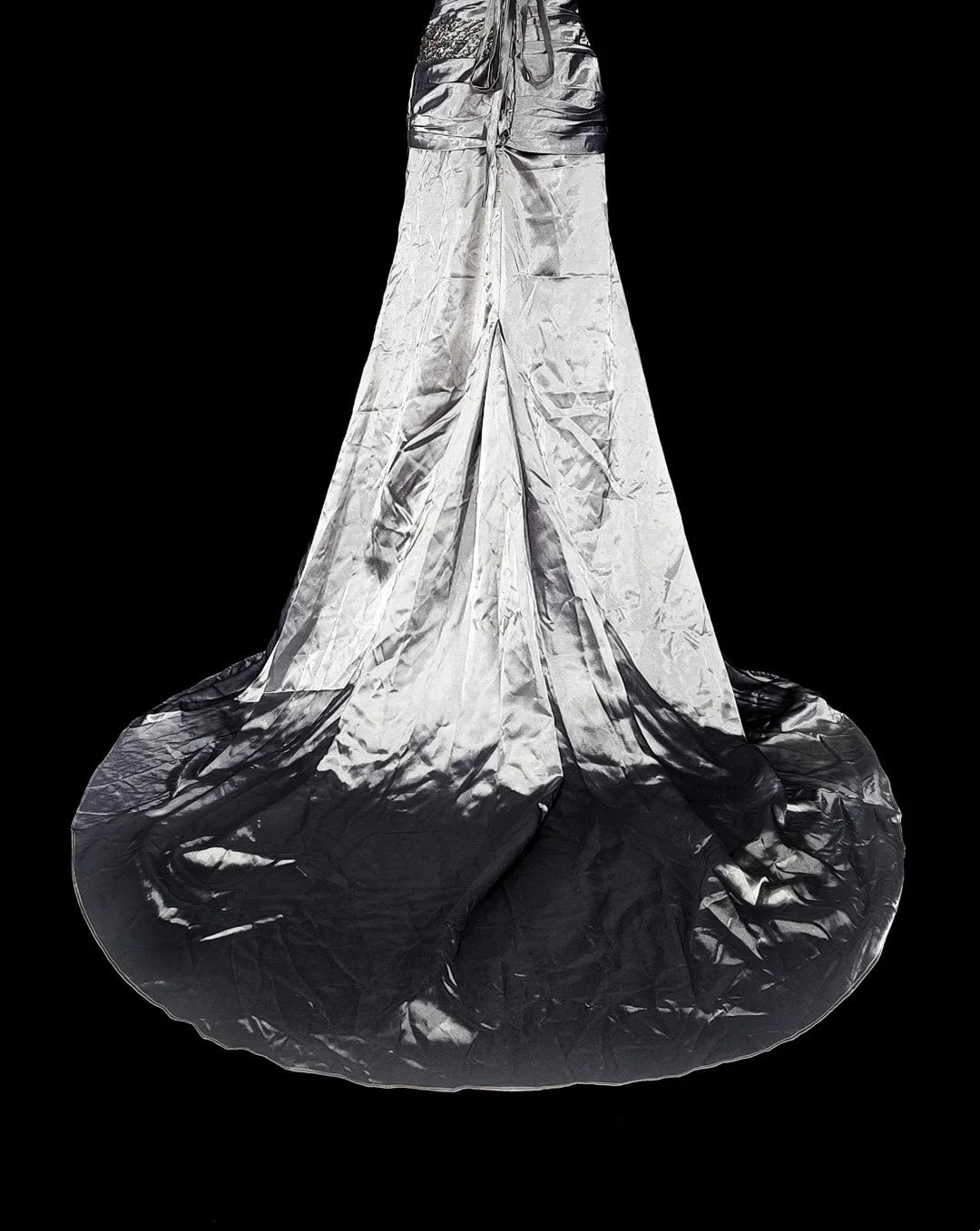Vintage-Abendkleider, ästhetisches Meerjungfrauen-Trägerloses silbergraues Taftkleid, klassisches Partykleid N2001