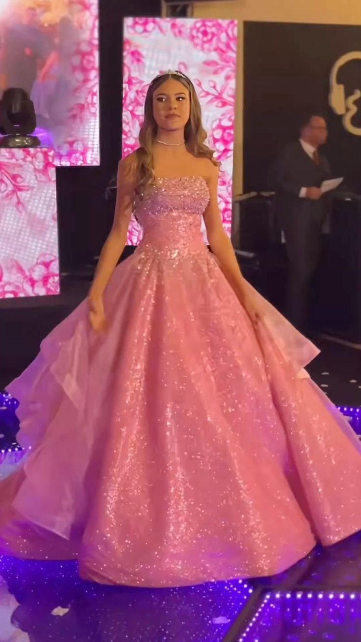 Elegantes, trägerloses Ballkleid mit Perlen, rosa, langes Abendkleid für den 16. Geburtstag, AB1128