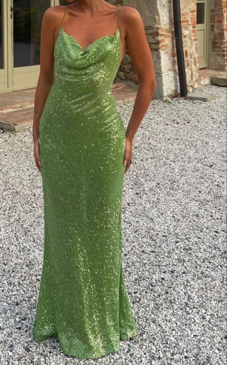 Robe de bal longue sirène à paillettes vertes, bretelles spaghetti, sequins, robe de soirée maxi cocktail AB1273