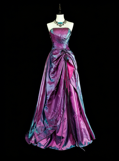 Vintage-Abendkleider im Stil der 1950er Jahre: Retro-Ballkleid, trägerlos, weinrot, lang, mit Rüschen, N2007