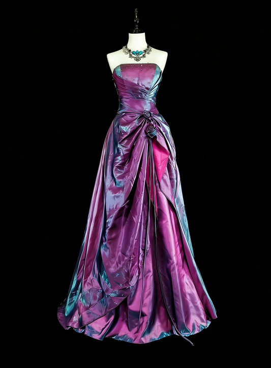 Vintage Prom Dresses Aesthetic 1950s Retro Ball Gown Strapless Grape Long With Ruffles N2007