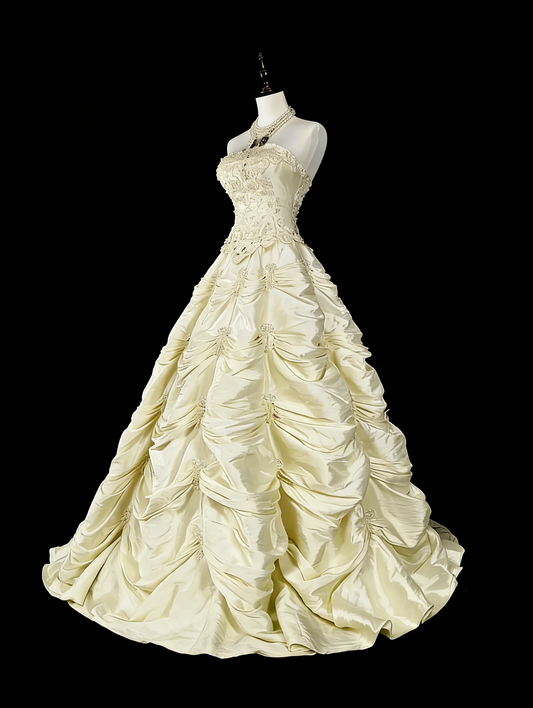 Vintage 80s Wedding Dresses Ball Gown Strapless Taffeta Long Brides Dress Fitted Bridal Gown N1465