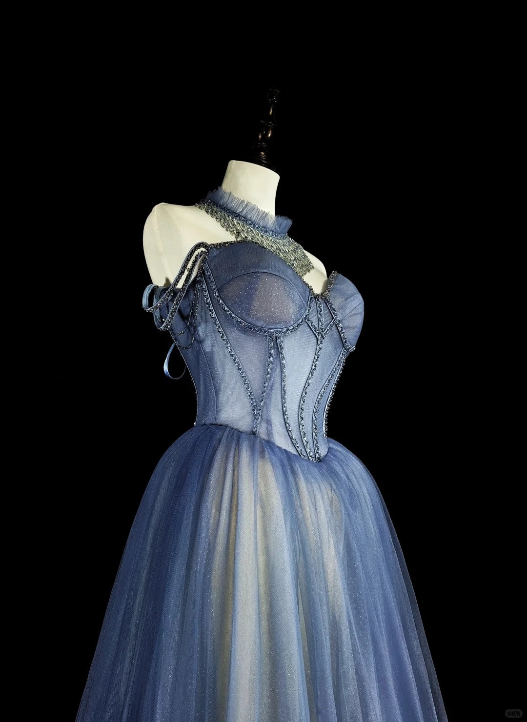 Vintage Abschlussballkleider Ästhetik 1950er Retro A-Linie Spaghettiträger Blau Tüll Langes Partykleid N2369