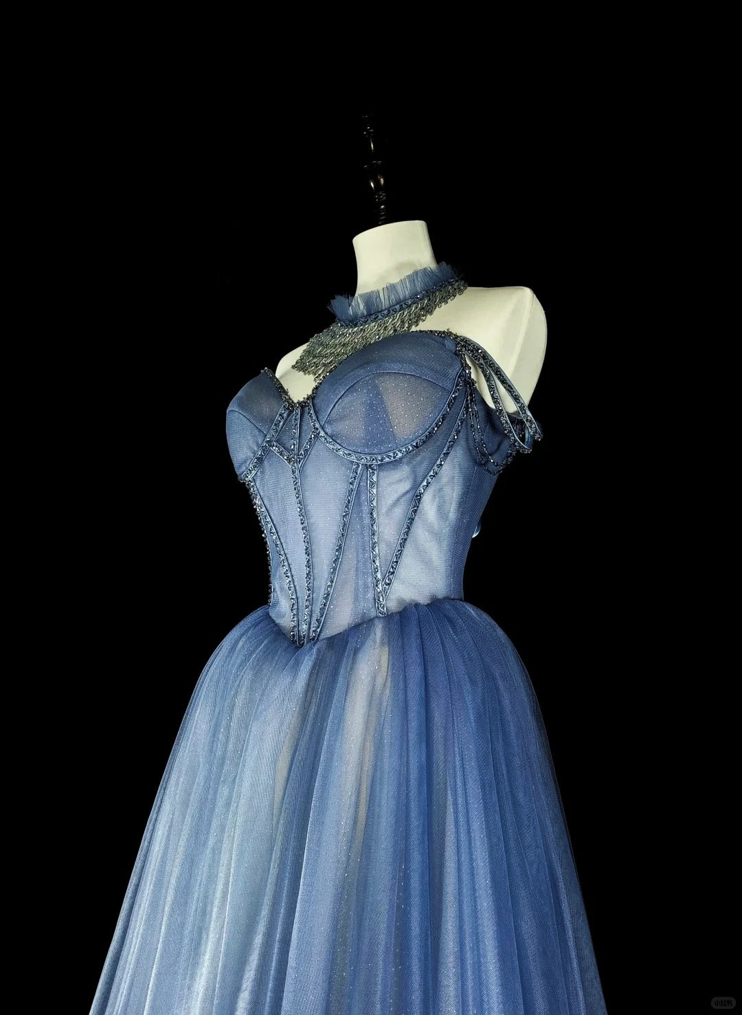 Vintage Abschlussballkleider Ästhetik 1950er Retro A-Linie Spaghettiträger Blau Tüll Langes Partykleid N2369