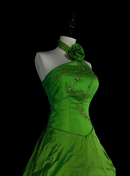 Robe de bal vintage esthétique sirène rétro années 50, longue robe de soirée verte à licou N2020