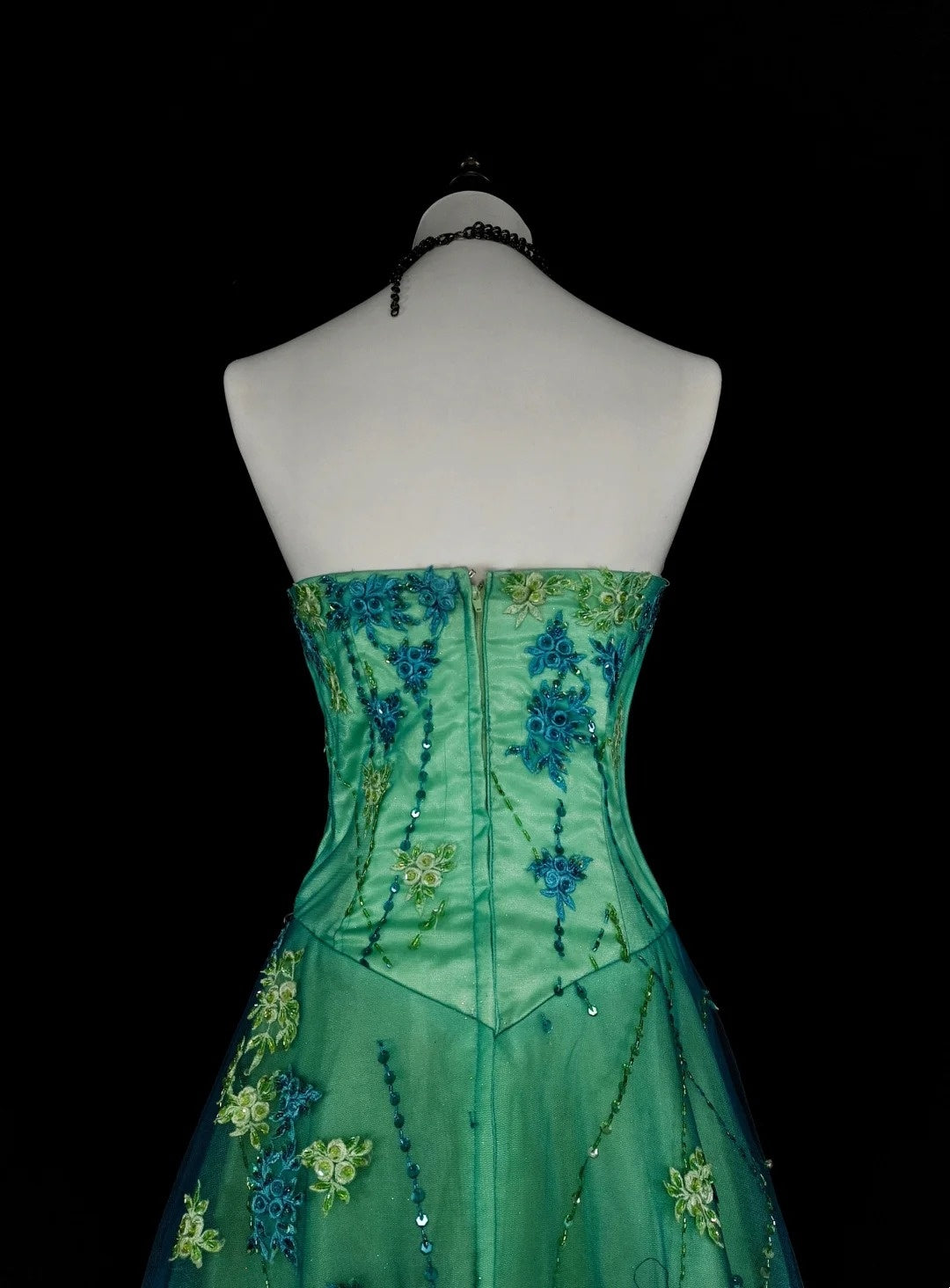 Vintage A-Linie Sweetheart Grün Tüll Mit Perlen Edelsteinkristallen Abendkleid Lang Ballkleider N2699