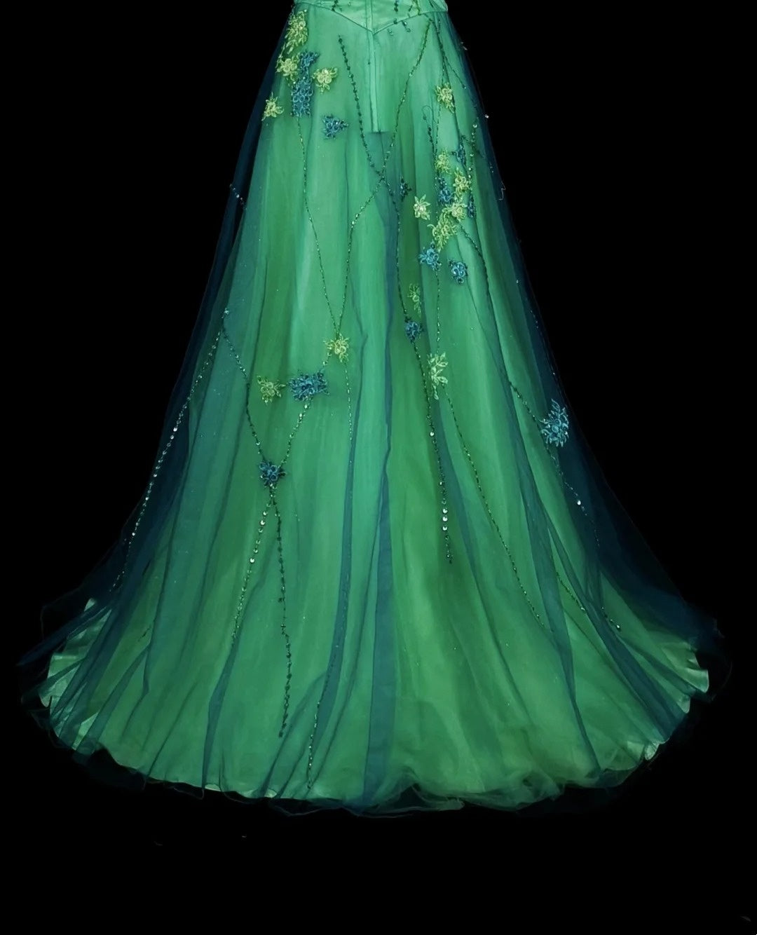 Vintage A-Linie Sweetheart Grün Tüll Mit Perlen Edelsteinkristallen Abendkleid Lang Ballkleider N2699
