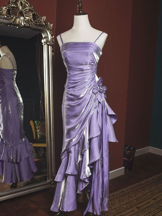 Mermaid Floor Length Purple Prom Dress Long Pleated Prom Dresses For Women AB1458