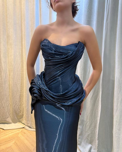 Robe de bal longue sirène sans bretelles et sans manches, plissée, pour femme AB1471