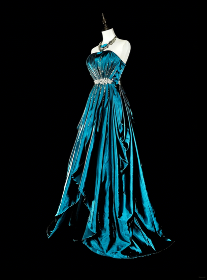 Robe de bal vintage, style rétro années 50, coupe trapèze, bustier, longue en satin ornée de perles N2008