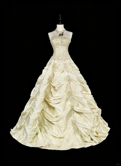 Vintage 80er Jahre Brautkleid Ballkleid trägerlos Taft langes Brautkleid tailliertes Brautkleid N1465