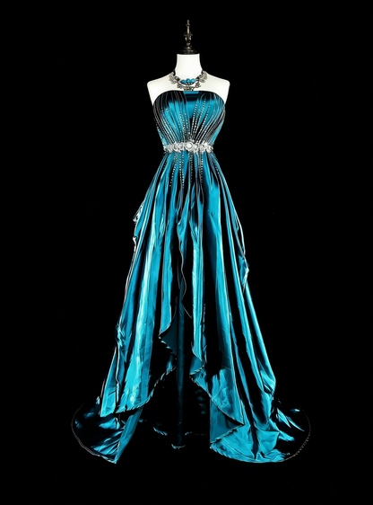 Robe de bal vintage, style rétro années 50, coupe trapèze, bustier, longue en satin ornée de perles N2008
