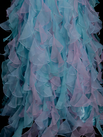 Niedliches Ballkleid, Neckholder, Blau mit gestuften Lagen, Rüschen, lange Partykleider, Ballkleider N2143