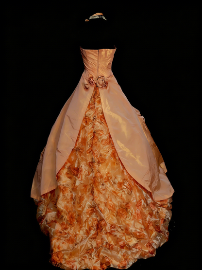 Charming Ball Gown One Shoulder Orange Sweet 16 Dresses Quinceanera Dress Taffeta With 3D Flowers Long 15 Vestidos De Fiesta N1312