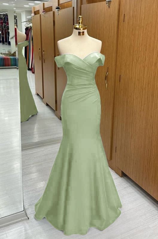 Marineblaues schulterfreies Meerjungfrauen-Abendkleid mit kurzen Ärmeln und Herzausschnitt, perfekt für Geburtstage und als Ballkleid (AB2390)