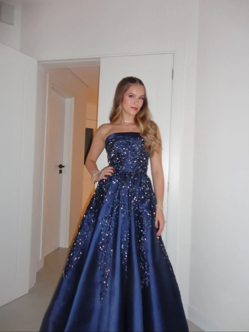 Women's Evening Dresses Strapless Ball Gown Long Formal Gown Navy Blue Evening Gowns Prom Dresses N2358
