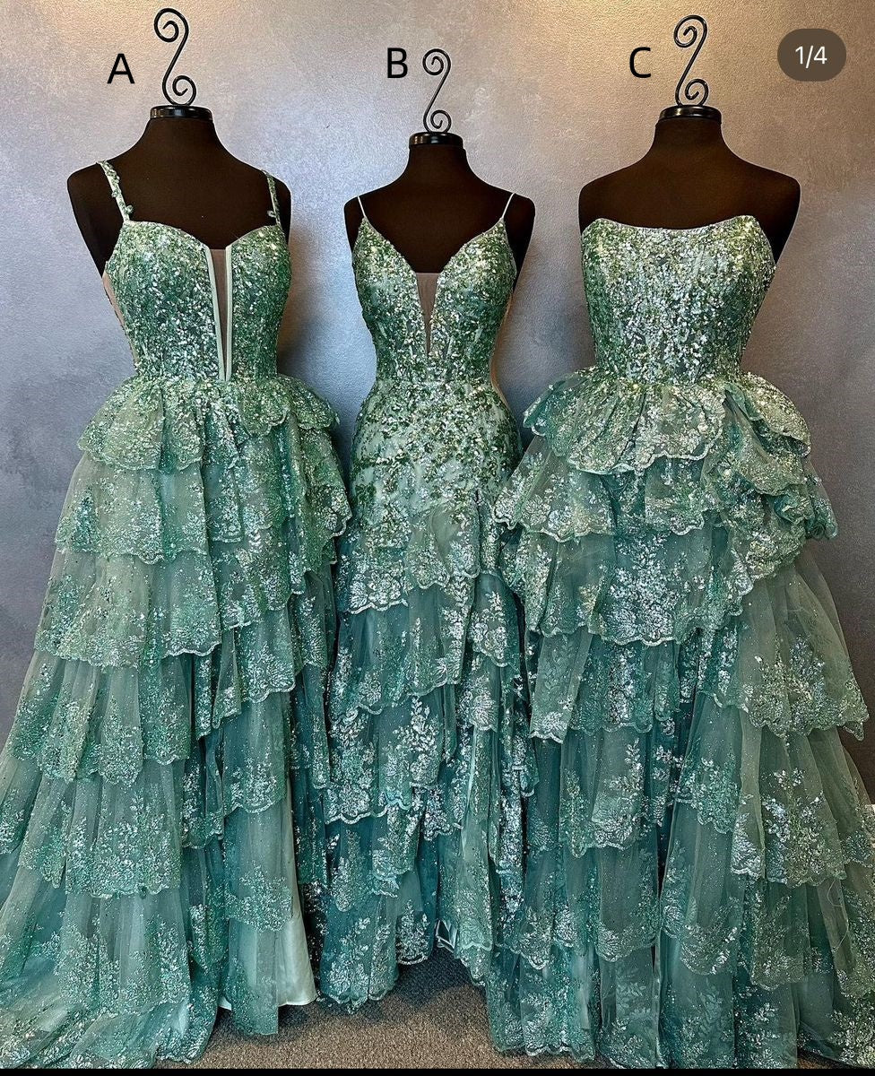 Bescheidenes Ballkleid, trägerlos, hellgrün, ärmellos, edles Ballkleid, Inspiration, Partykleid, Prinzessinnen-Abschlusskleid B648