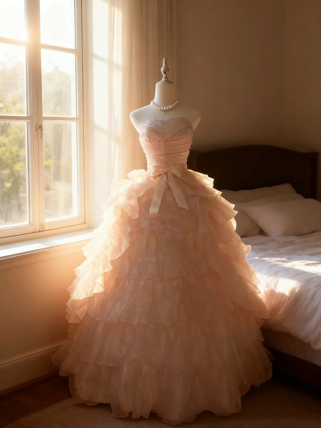 Robe de bal magique bustier rose clair avec superpositions à volants robe de quinceañera volumineuse longue pour douces 16 ans robes de quinceañera Vestido de RB4506