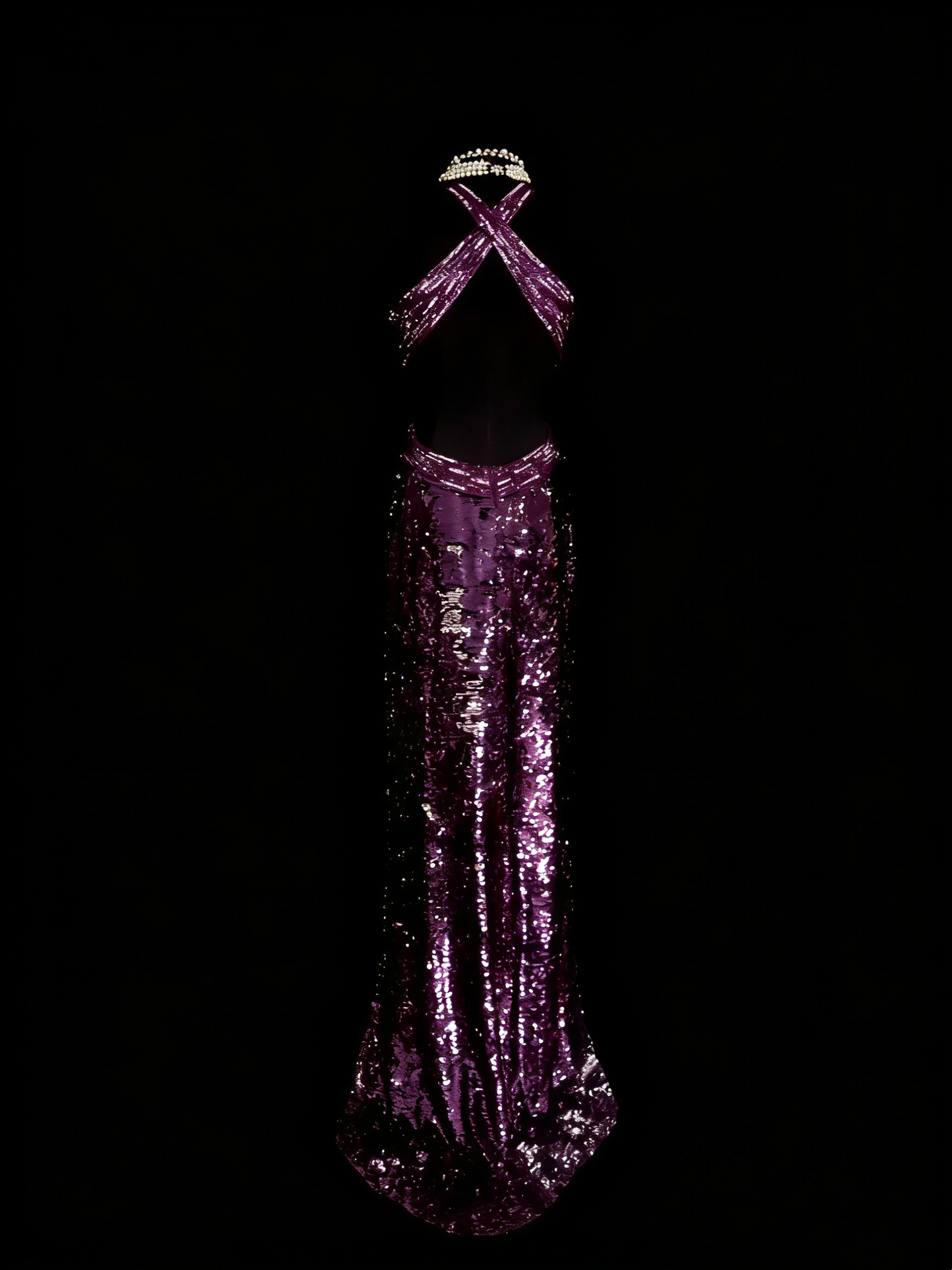 Vintage-Ballkleider Ästhetik 1960er Retro Trauben-Pailletten Rückenfreies Meerjungfrauen-Abendkleid N2136