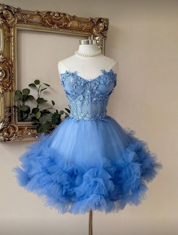 Robe de bal chic en tulle bleu à décolleté cœur, courte, pour un 16e anniversaire, robe de soirée, robe de cocktail AB2045