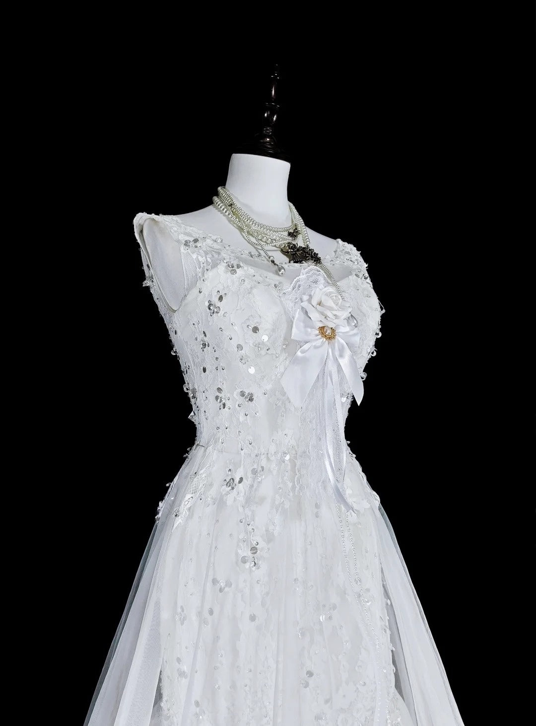 Vintage Abschlussballkleider Ästhetik 1950er Jahre Retro Meerjungfrau Weiß Tüll Spitze Langes Partykleid N2367