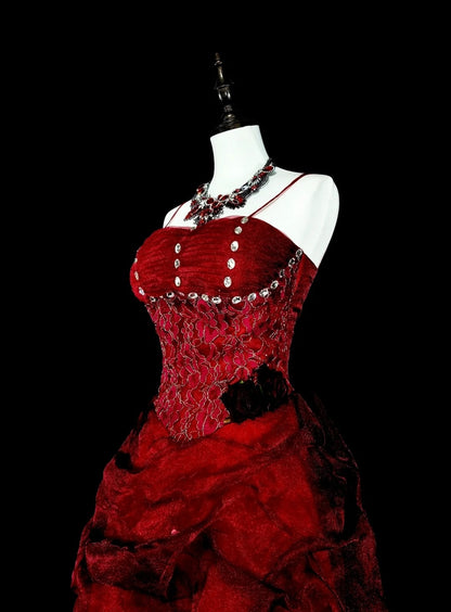 Elegant Ball Gown Spaghetti Strap Burgundy Tulle Inspiration Long Prom Dresses Party Dress N1843