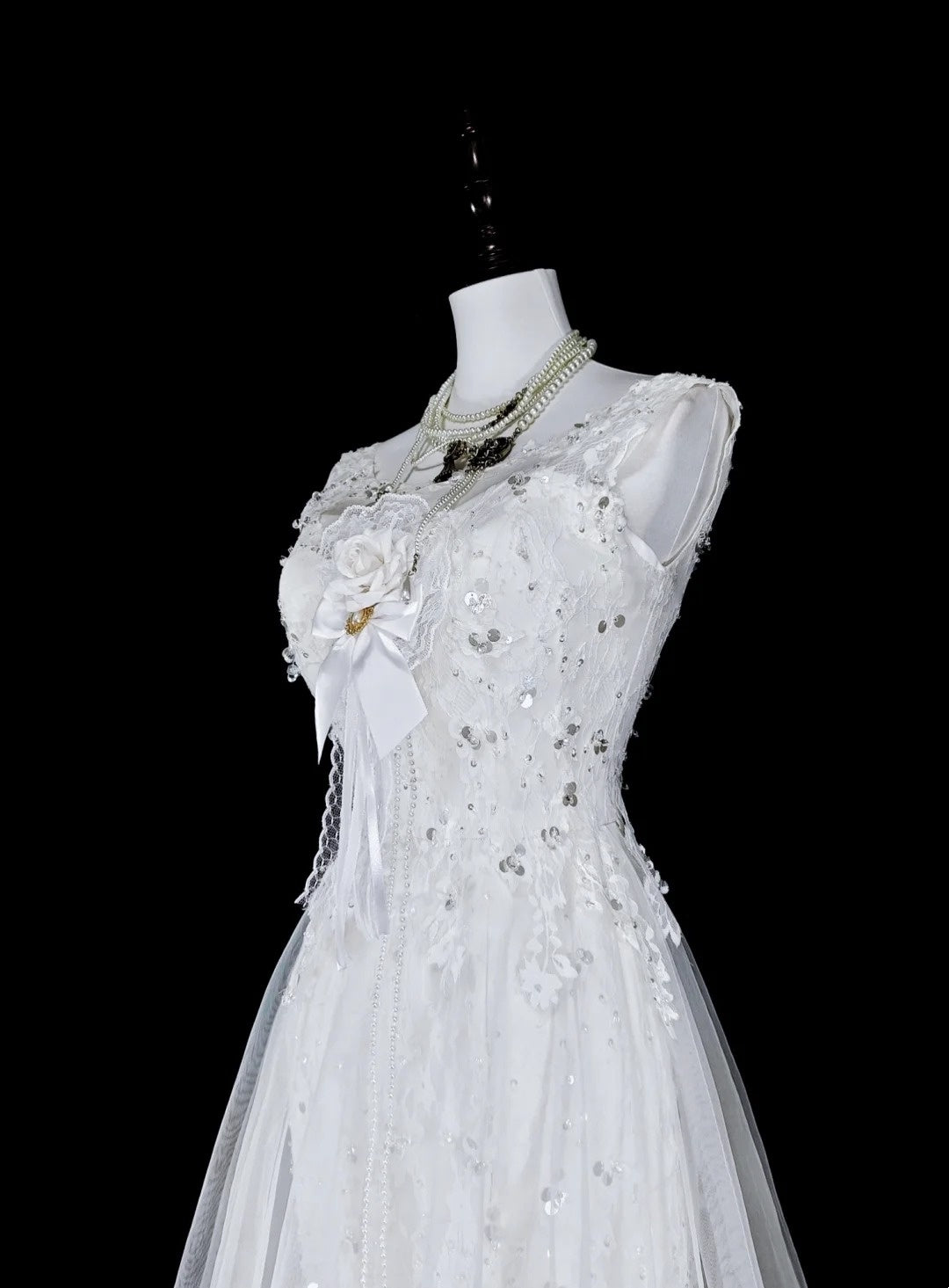 Vintage Abschlussballkleider Ästhetik 1950er Jahre Retro Meerjungfrau Weiß Tüll Spitze Langes Partykleid N2367