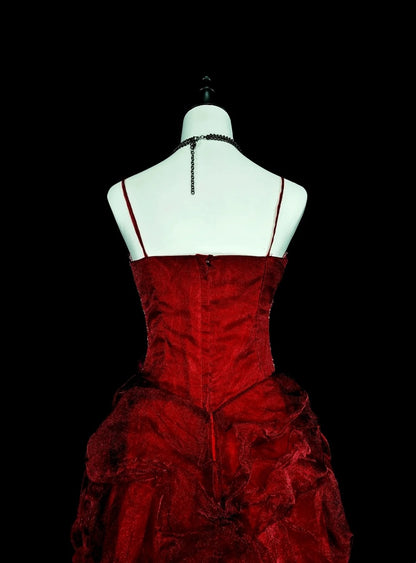 Elegant Ball Gown Spaghetti Strap Burgundy Tulle Inspiration Long Prom Dresses Party Dress N1843