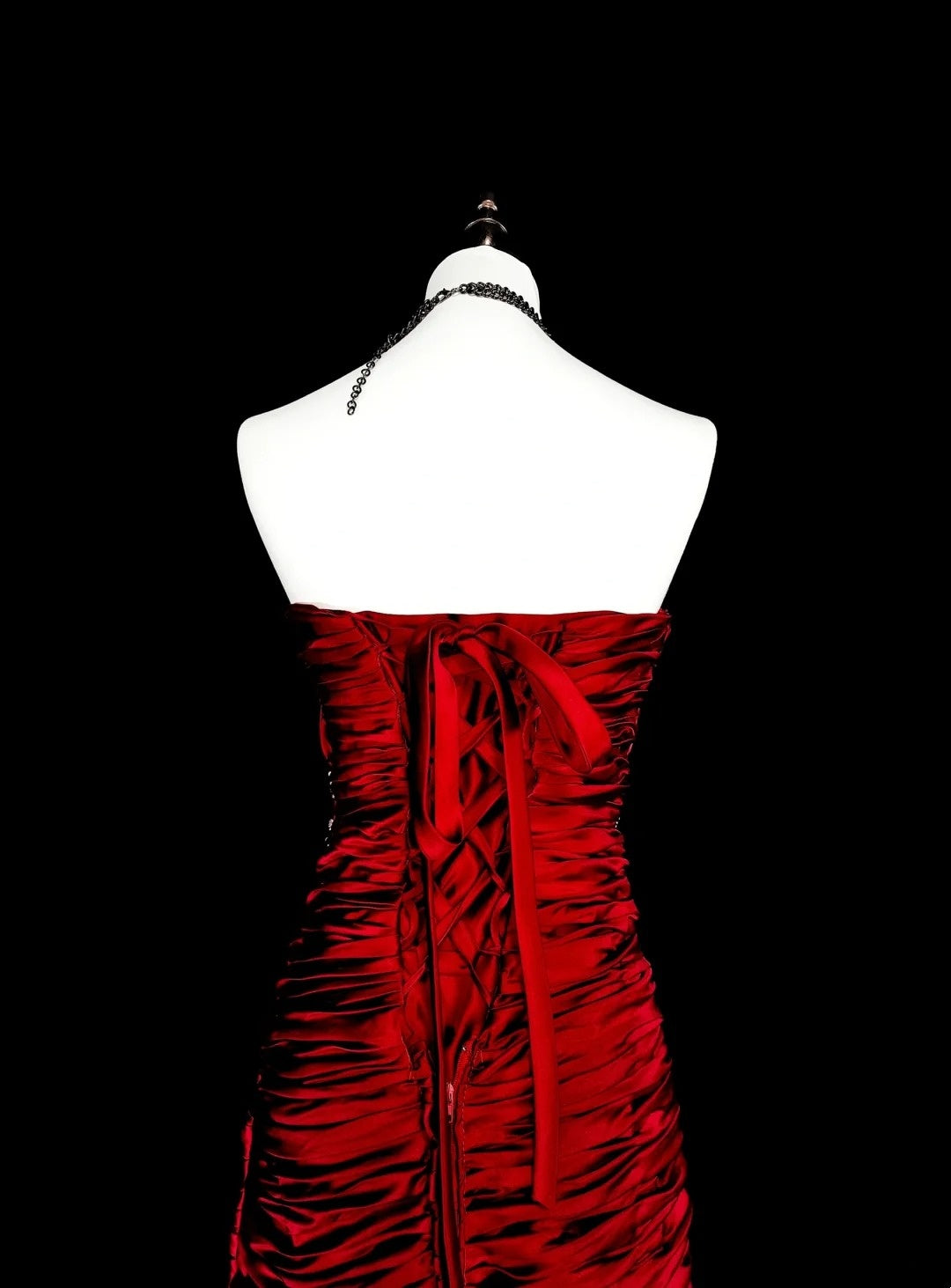 Robes de bal vintage sirène bustier en satin bordeaux avec dentelle blanche longue robe de soirée N2377