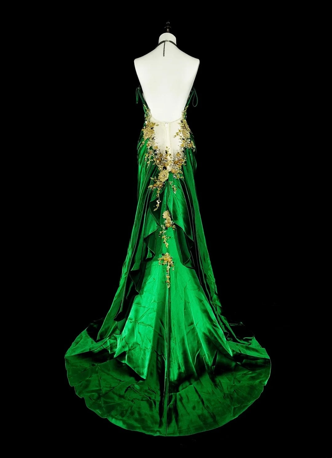 Vintage Meerjungfrauen-Kleid mit Spaghettiträgern, grünem Satin, rückenfrei, langes Abendkleid, formelles Kleid für den 18. Geburtstag, Abschlussball, N1750