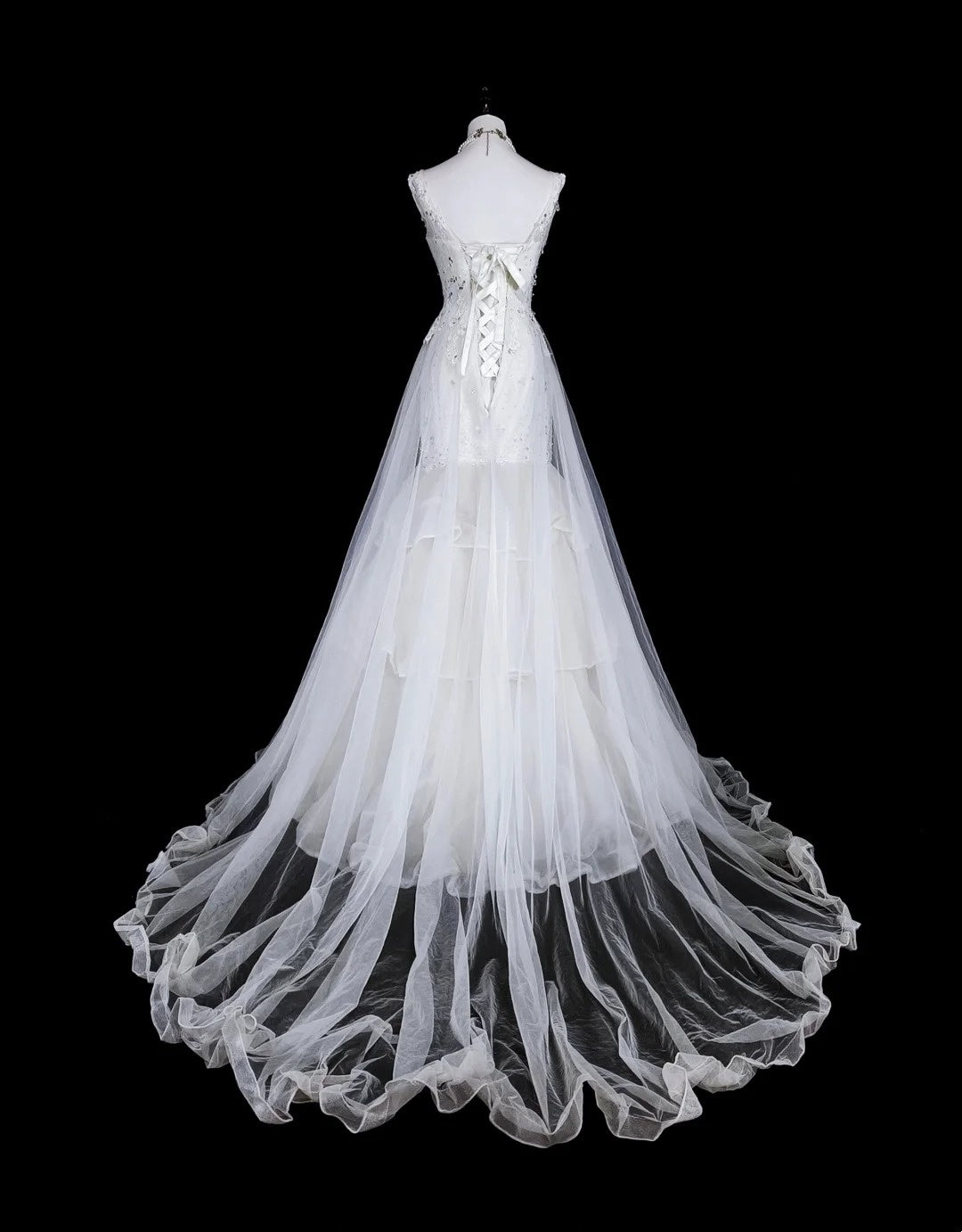 Vintage Abschlussballkleider Ästhetik 1950er Jahre Retro Meerjungfrau Weiß Tüll Spitze Langes Partykleid N2367