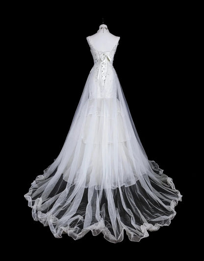 Vintage Abschlussballkleider Ästhetik 1950er Jahre Retro Meerjungfrau Weiß Tüll Spitze Langes Partykleid N2367