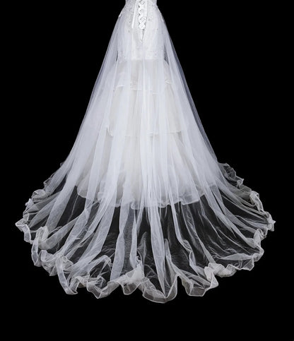 Vintage Abschlussballkleider Ästhetik 1950er Jahre Retro Meerjungfrau Weiß Tüll Spitze Langes Partykleid N2367