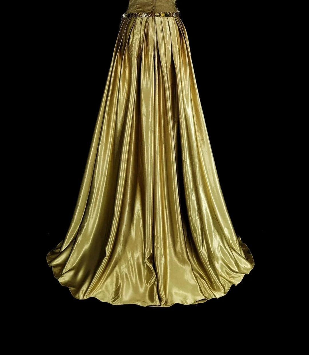 Vintage Ballkleider A-Linie One Shoulder Gelb Satin Mit Perlen Falten Langes Abendkleid N2386